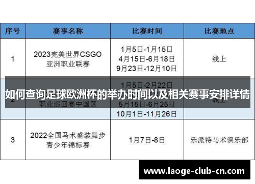 如何查询足球欧洲杯的举办时间以及相关赛事安排详情