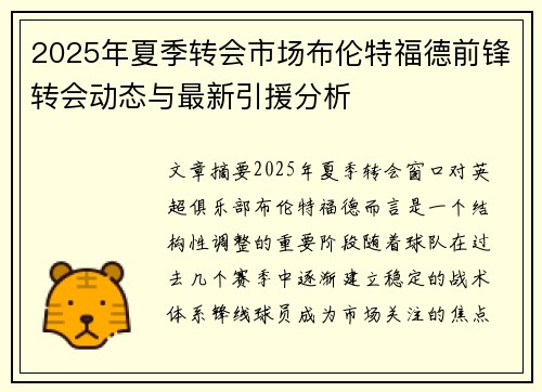 2025年夏季转会市场布伦特福德前锋转会动态与最新引援分析